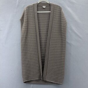 Chicos Size 0 Small Shimmer Long Open Front Sweater Vest Tan‎ Boho Casual Staple